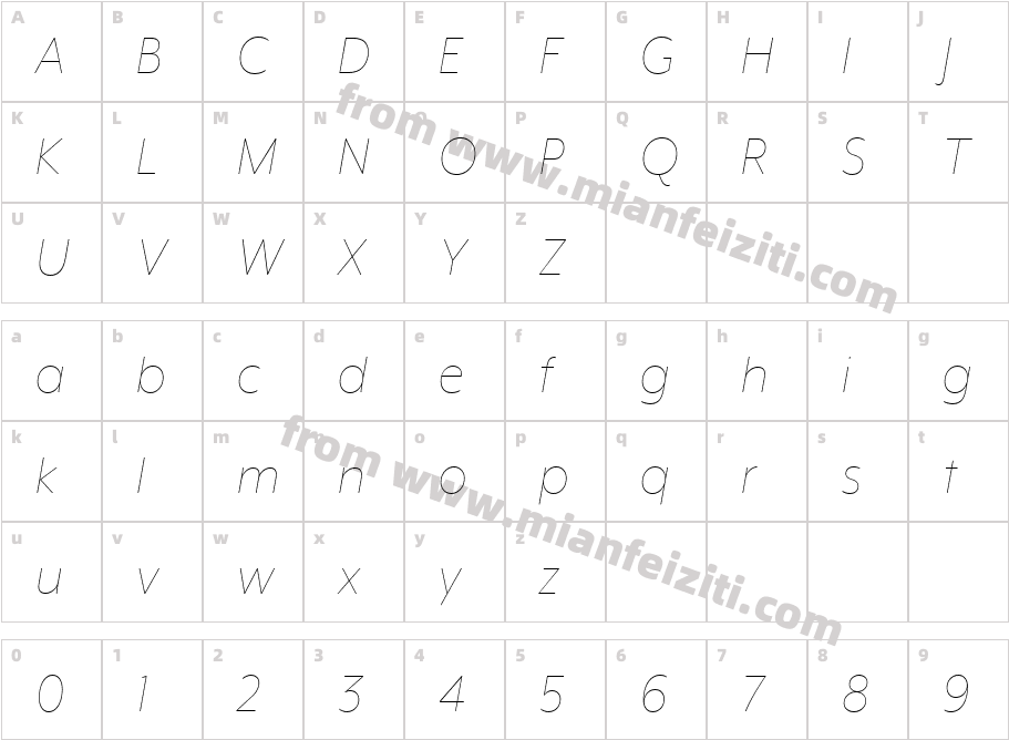 Mr Eaves XL Mod OT ThinItalic字体字体映射图