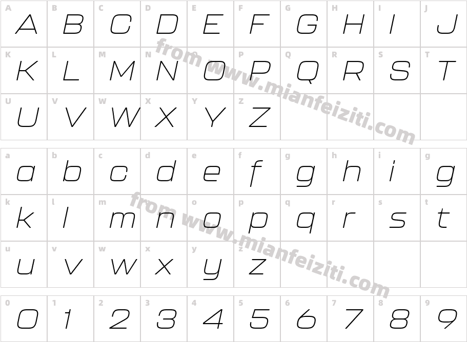 Kallisto Thin Italic字体字体映射图