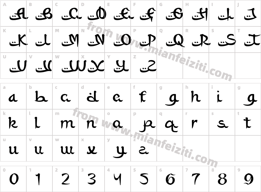 Billah Regular字体字体映射图