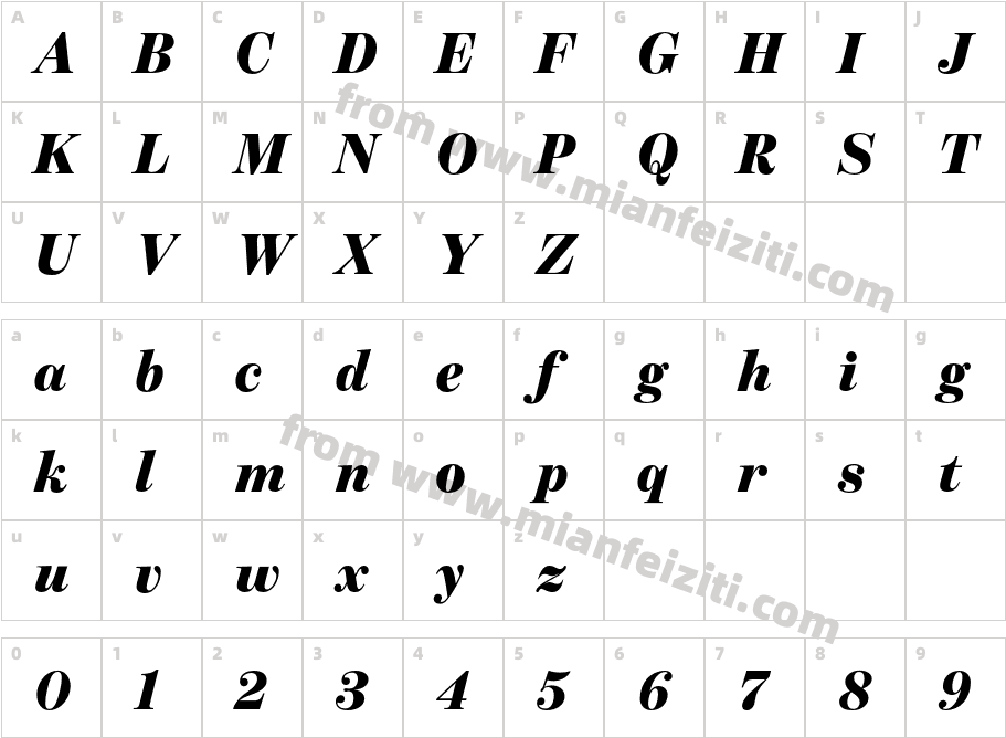 BentonModDisp UltraItalic字体字体映射图