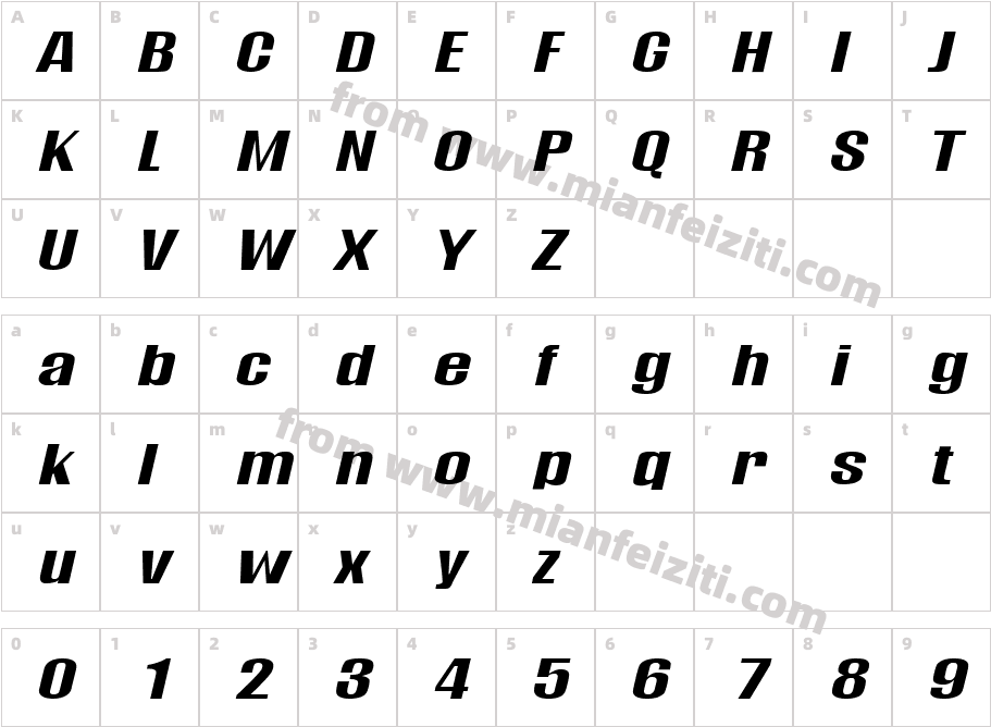 Nymeria Italic字体字体映射图