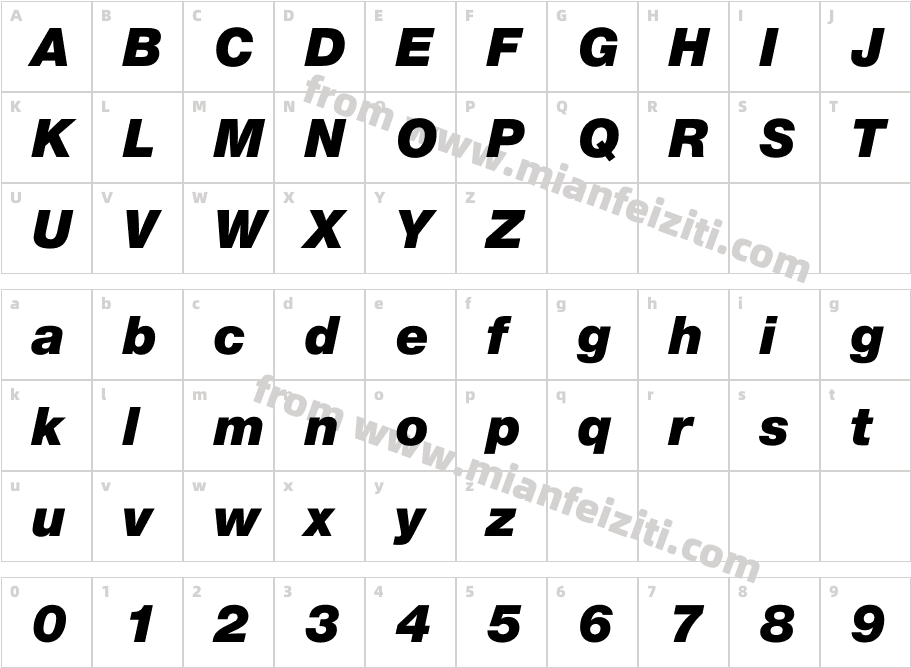 Helvetica Neue Black Italic字体字体映射图