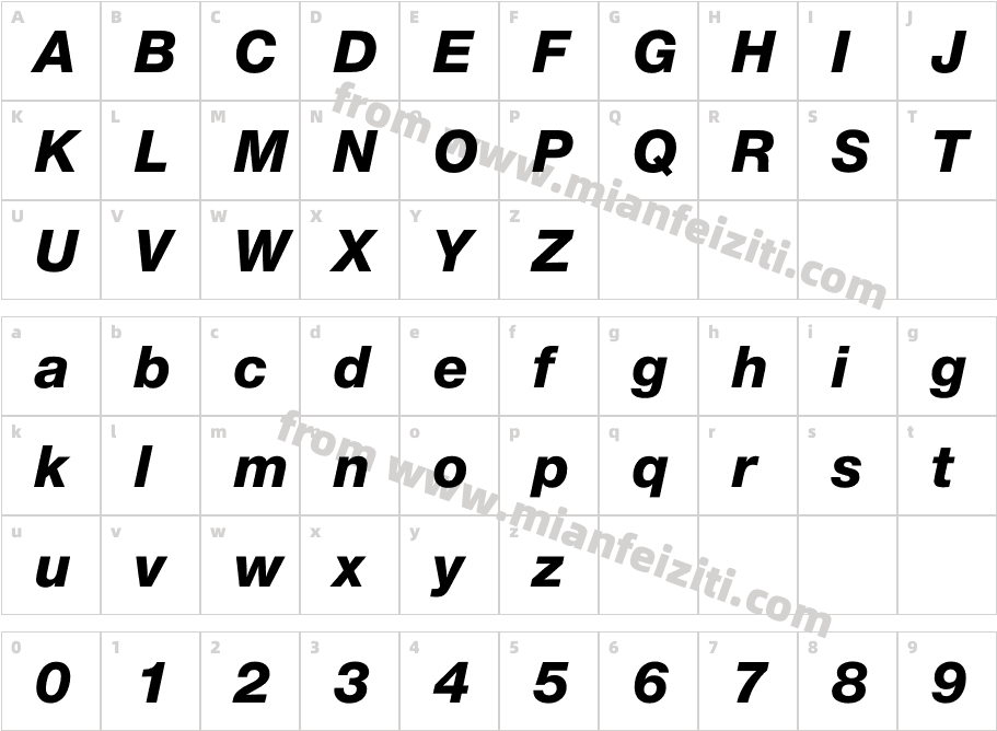 Helvetica Neue Heavy Italic字体字体映射图