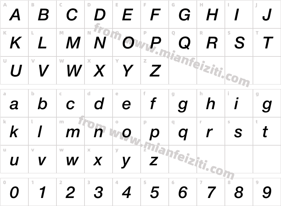 Helvetica Neue Medium Italic字体字体映射图