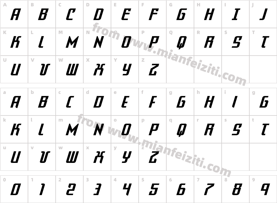 Warriatron Italic字体字体映射图