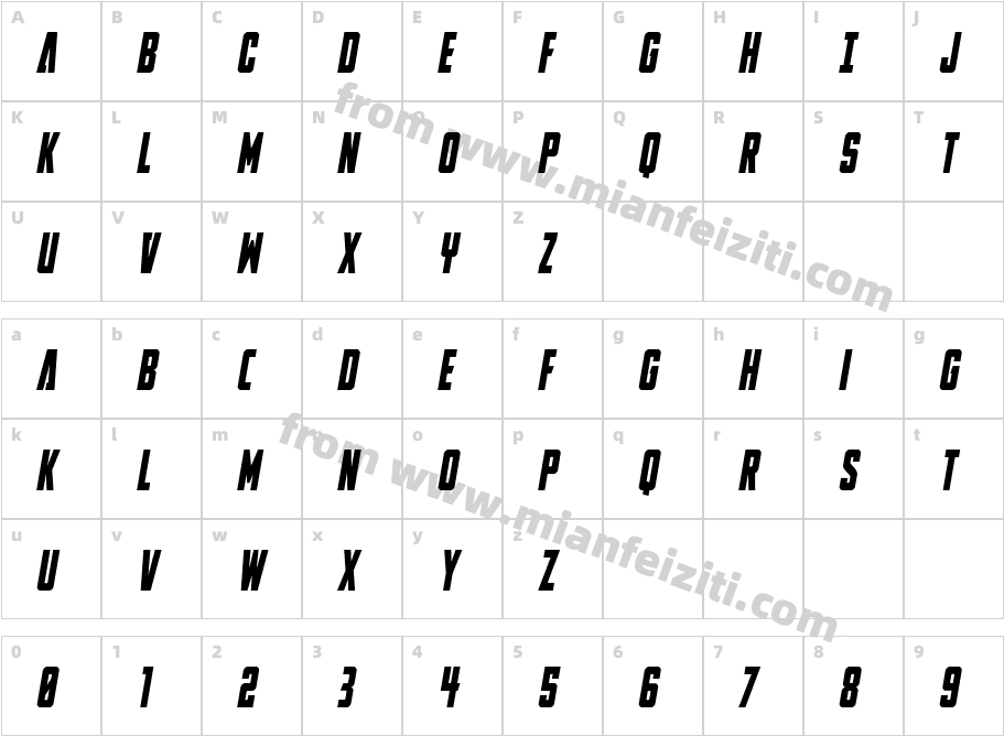DiaClone Condensed Italic字体字体映射图