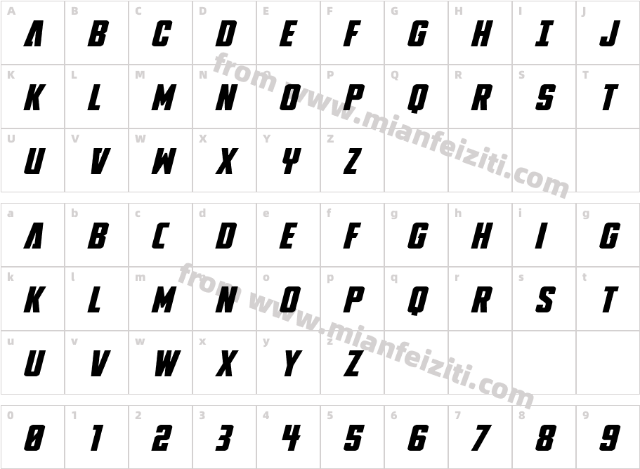 DiaClone Expanded Italic字体字体映射图