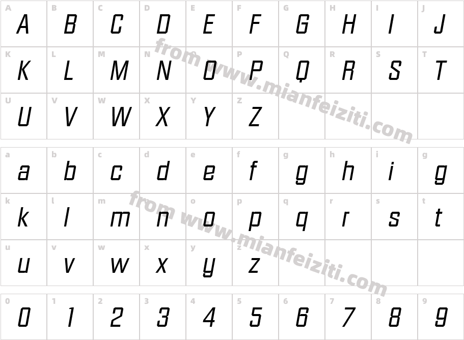 Diamante Serial RegularItalic字体字体映射图