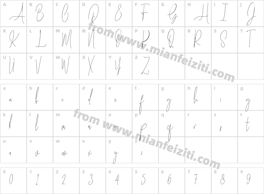 Diamante Signature字体字体映射图