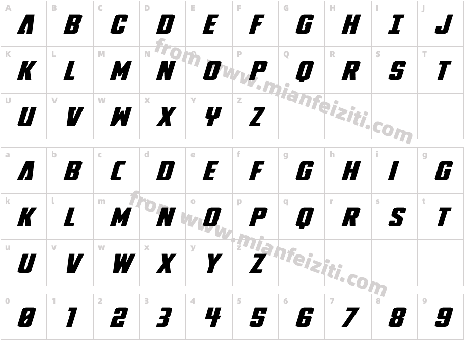 DiaCloneWide Italic字体字体映射图