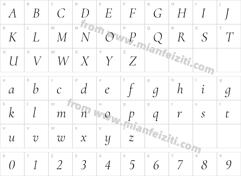 Cormorant  Infant  Light  Italic字体字体映射图