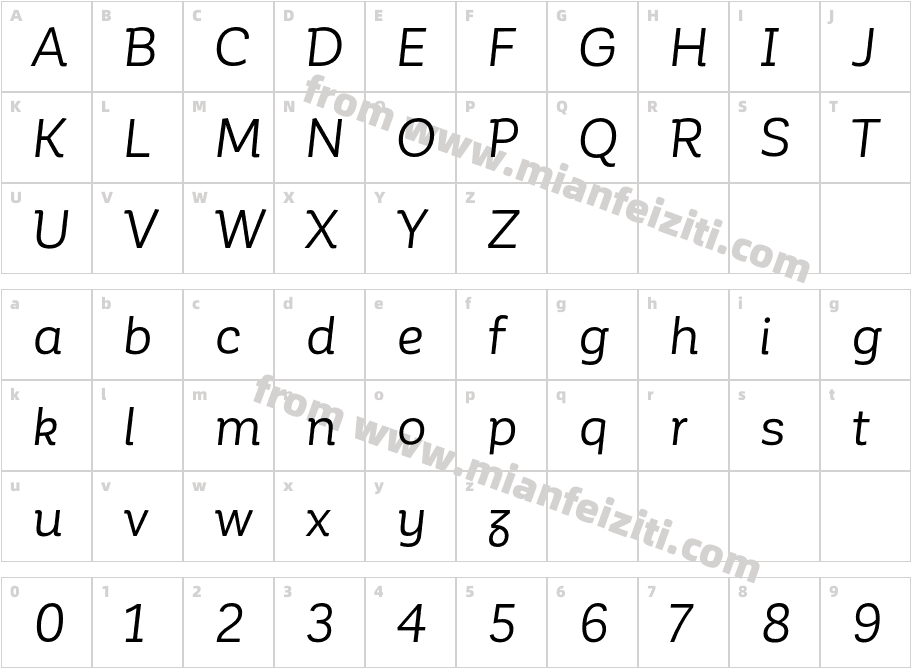 Corporative  Alt  Regular  Italic字体字体映射图