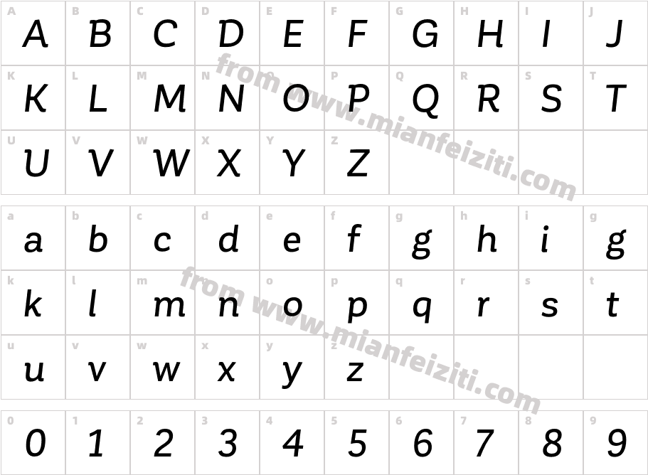 Corporative  Medium  Italic字体字体映射图