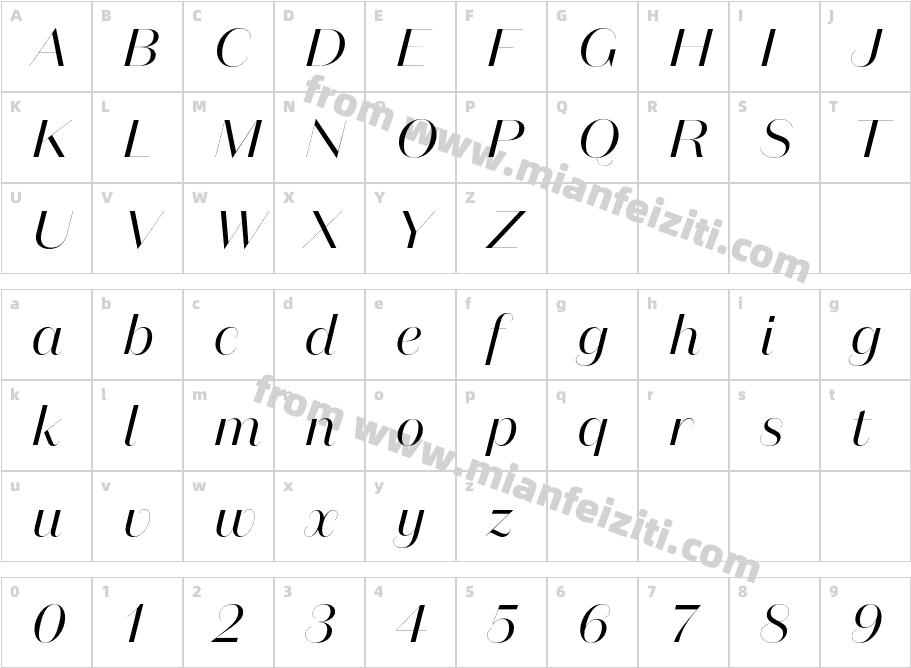 Domaine Sans Fine  Italic字体字体映射图