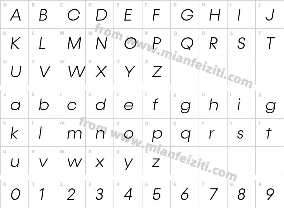 Konnect Light Italic字体字体映射图