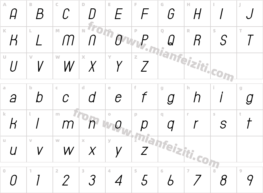Typeward Italic字体字体映射图
