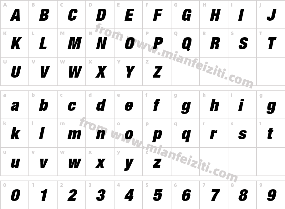 Helvetica LT 107 Extra Black Condensed Oblique字体字体映射图