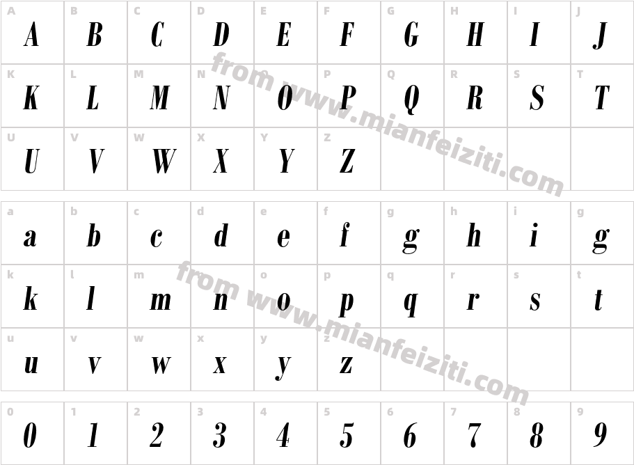 MBodoni-BoldCondensedItalic字体字体映射图