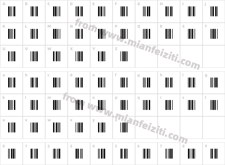 3 of 9 Barcode字体字体映射图
