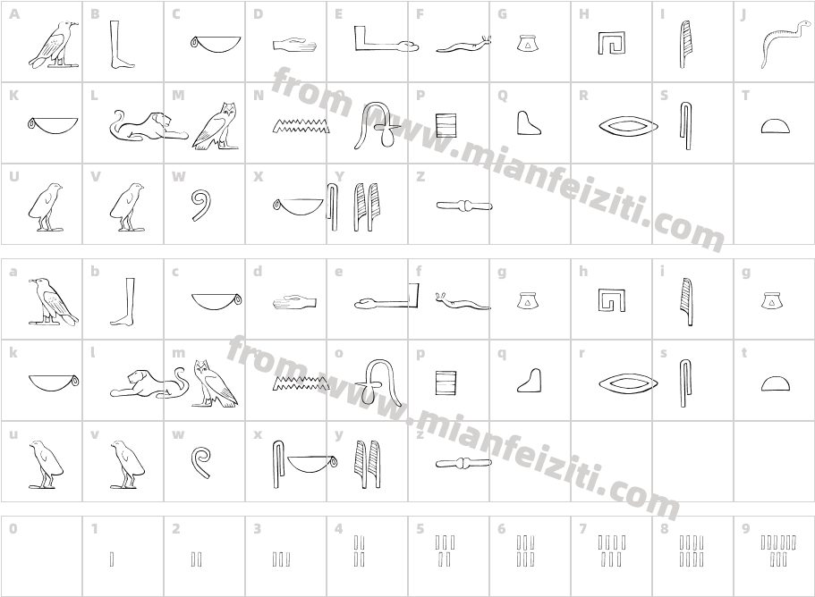 Ancient-Egyptian-Hieroglyphs字体字体映射图