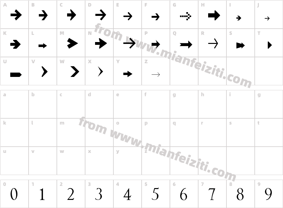 Arrow Symbols 1字体字体映射图