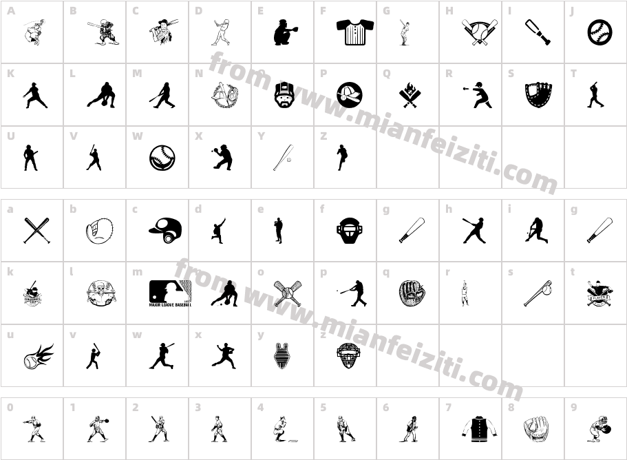 Baseball Icons字体字体映射图