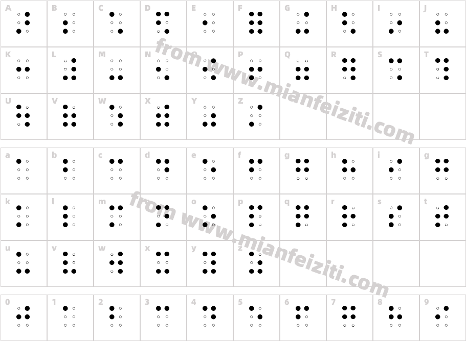 Braille-AOE字体字体映射图