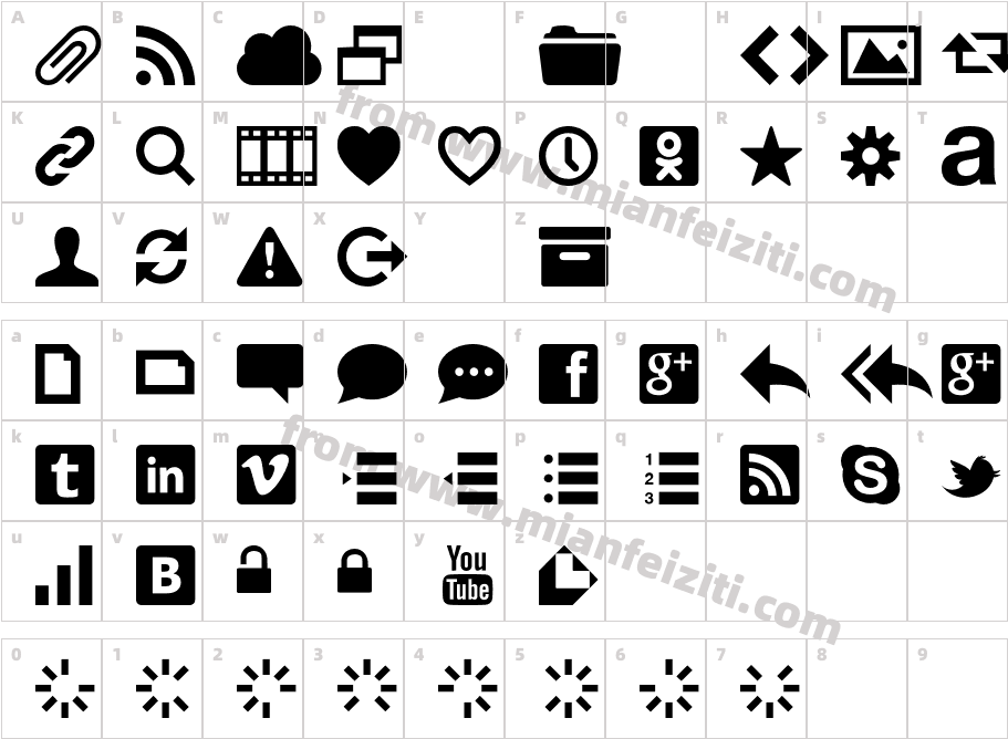 Web Symbols字体字体映射图