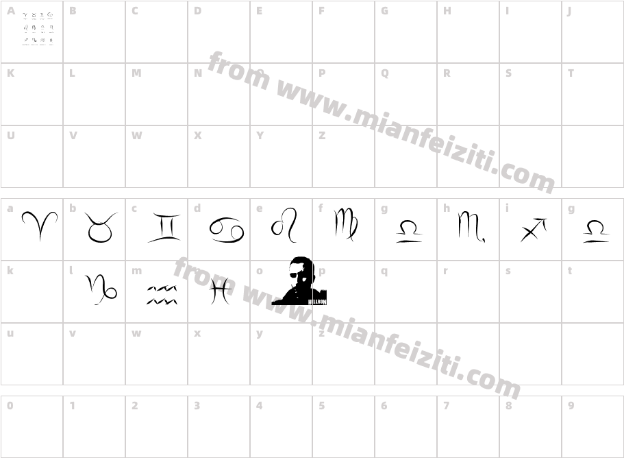 Zodiac Hellron字体字体映射图