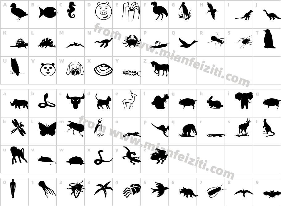 动物字体字体映射图