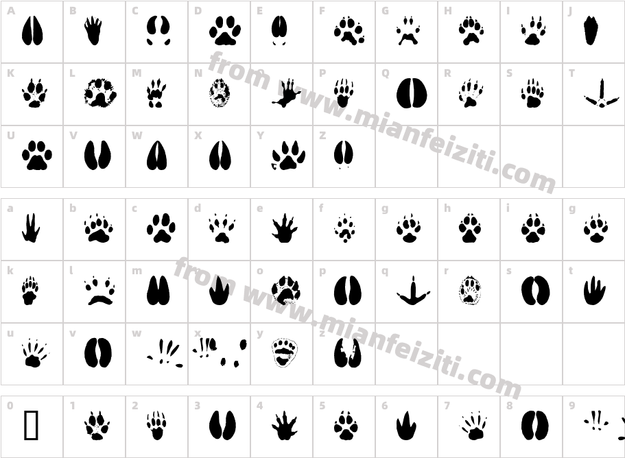 动物脚印字体字体映射图