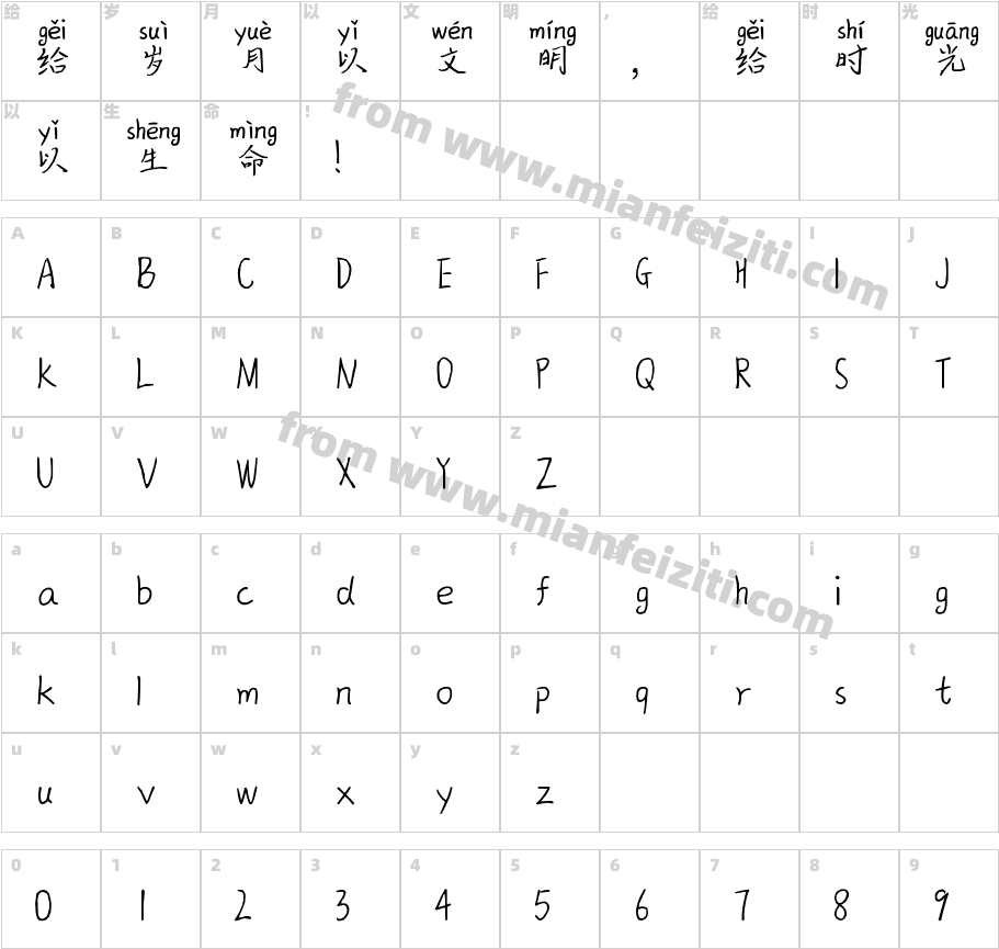X-俊杰拼音体字体字体映射图