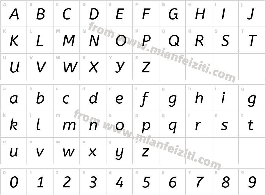 ABeeZee-Italic字体字体映射图