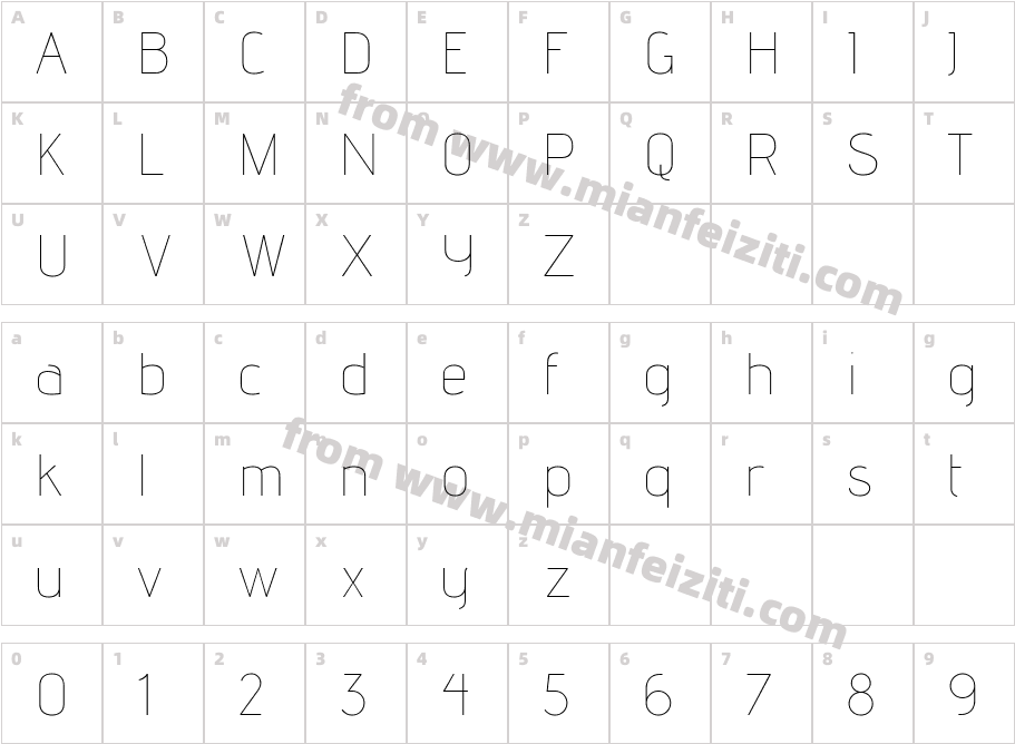 AdventPro-Thin字体字体映射图