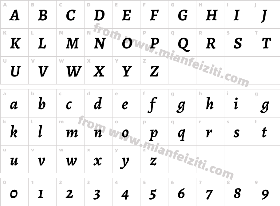 Alegreya-BoldItalic字体字体映射图