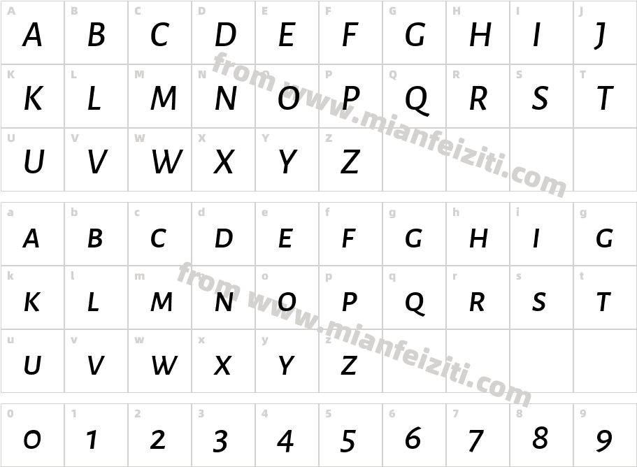 AlegreyaSansSC-MediumItalic字体字体映射图