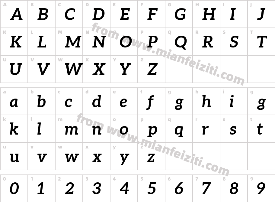 Aleo-BoldItalic字体字体映射图