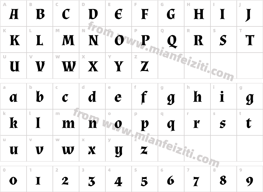 Almendra-Bold字体字体映射图