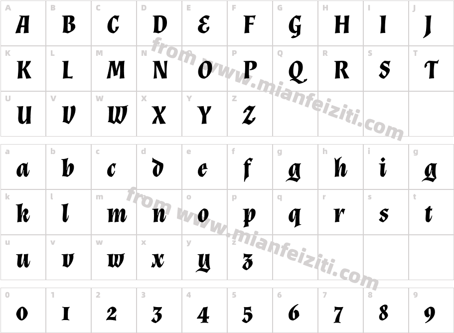Almendra-BoldItalic字体字体映射图