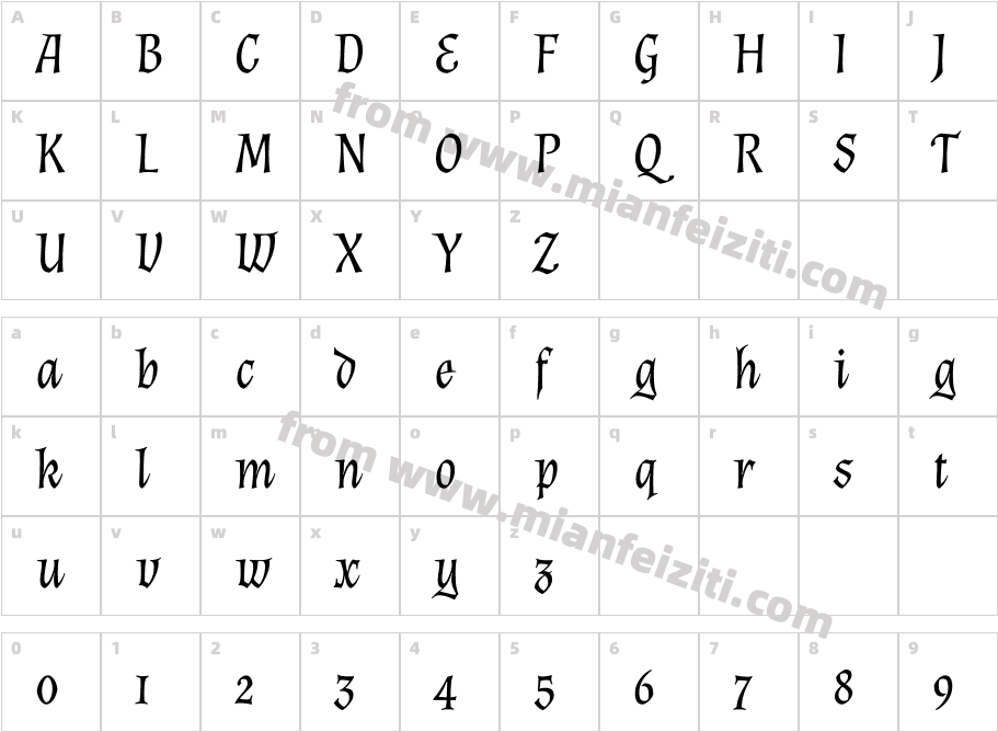 Almendra-Italic字体字体映射图