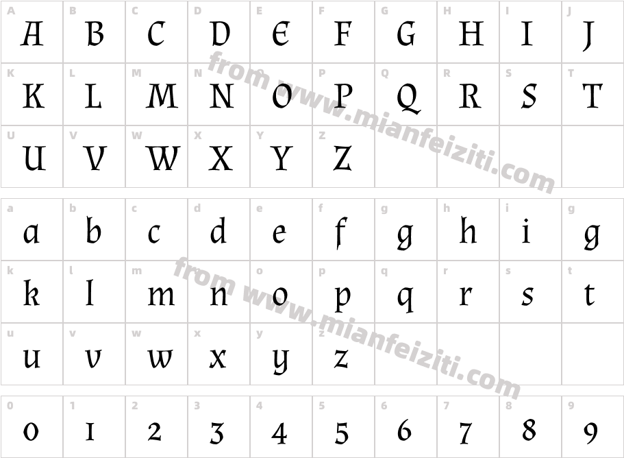 Almendra-Regular字体字体映射图