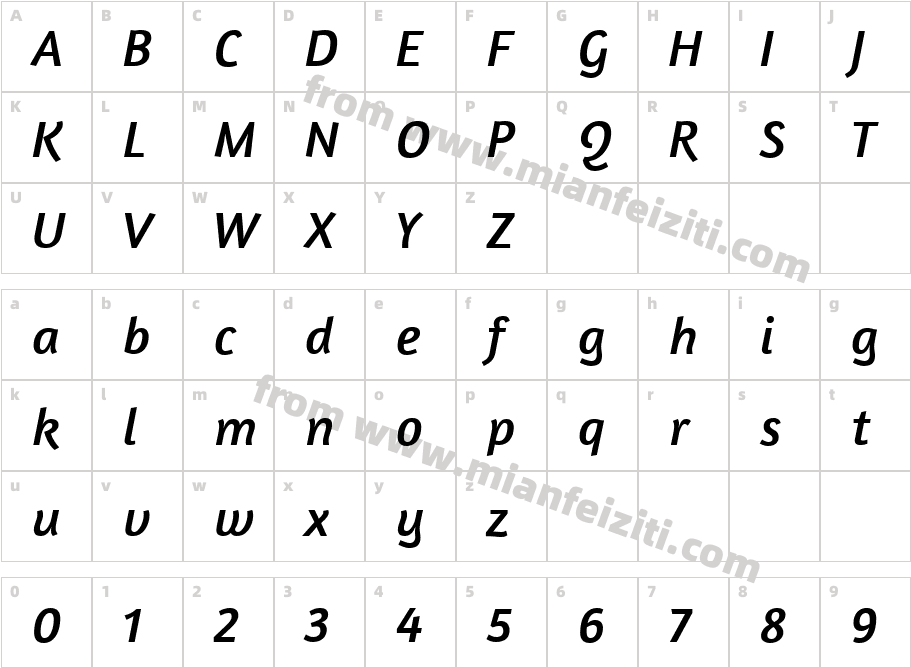 Amaranth-Italic字体字体映射图