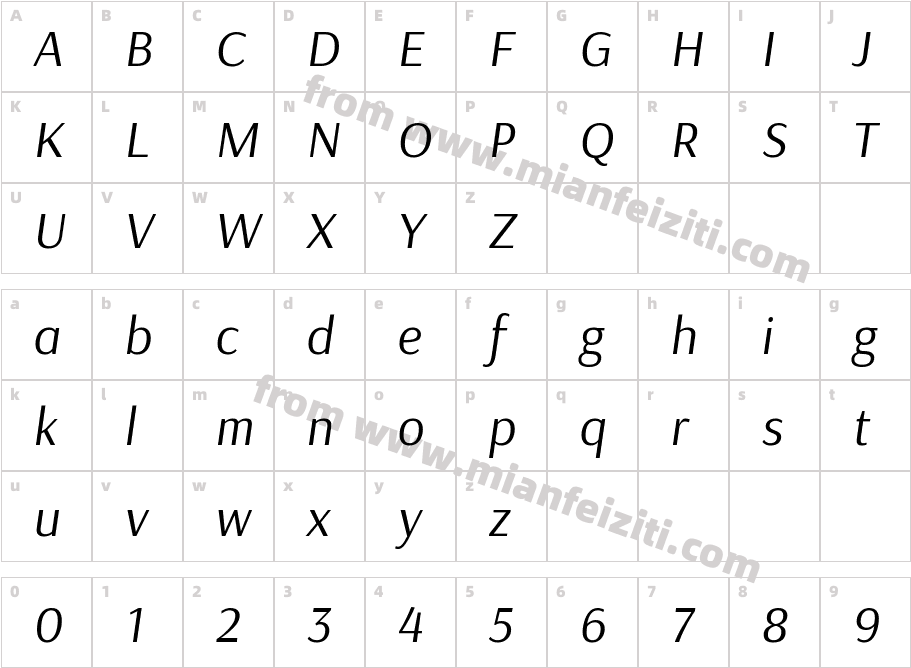 Arsenal-Italic字体字体映射图