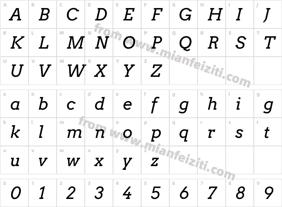 Arvo-Italic字体字体映射图