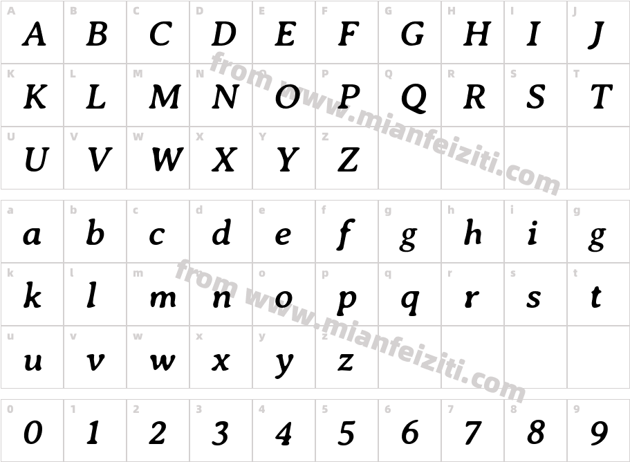 AveriaSerifLibre-BoldItalic字体字体映射图