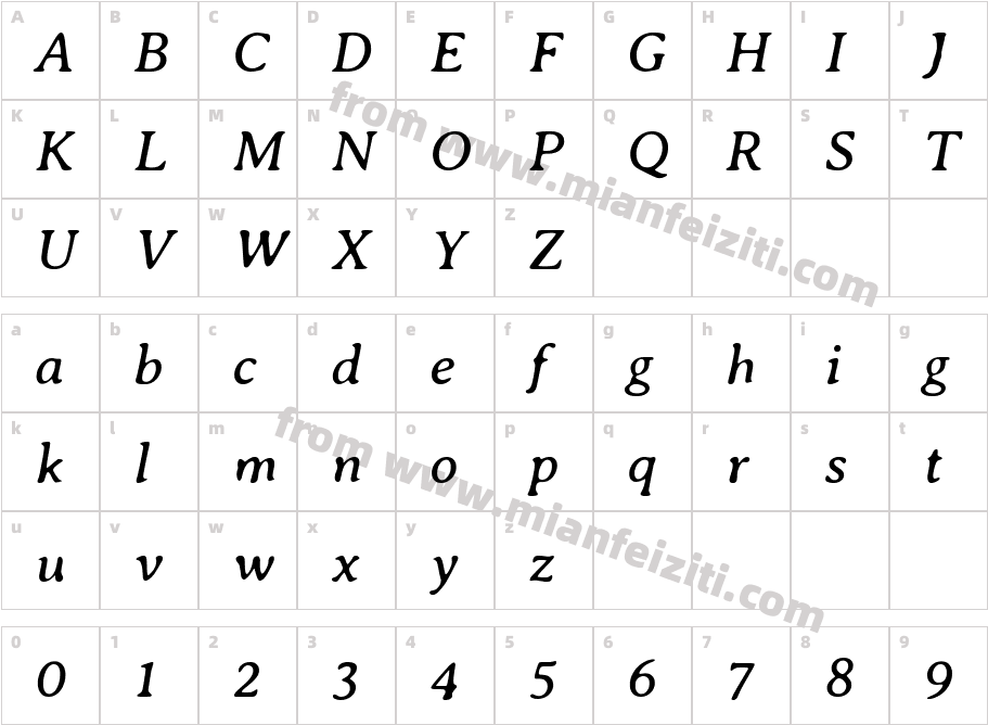 AveriaSerifLibre-Italic字体字体映射图