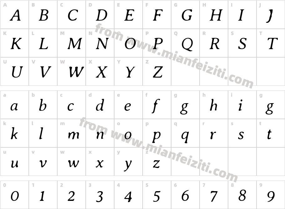 AveriaSerifLibre-LightItalic字体字体映射图