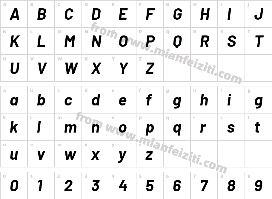 Barlow-BoldItalic字体字体映射图