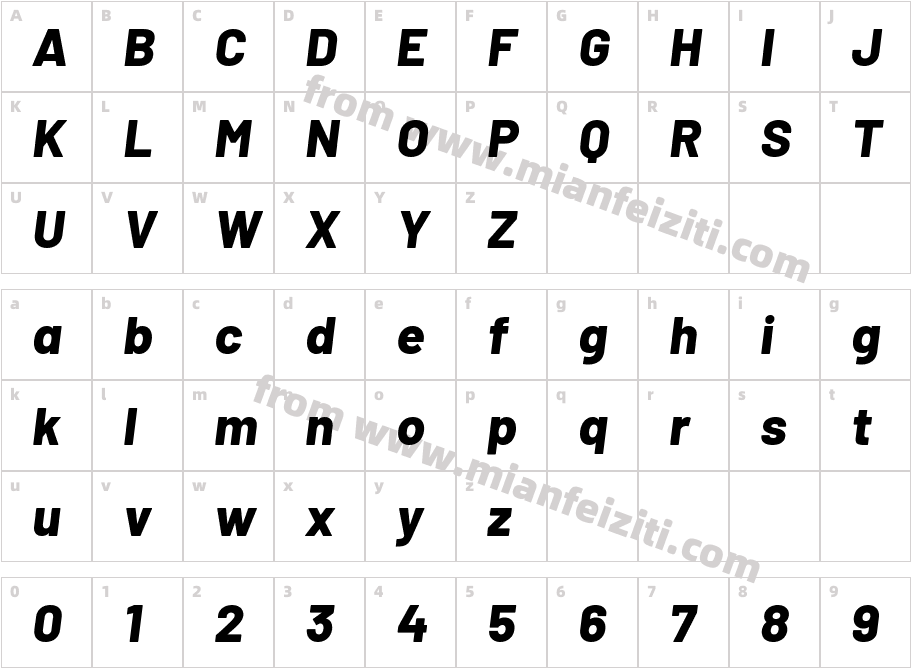 Barlow-ExtraBoldItalic字体字体映射图