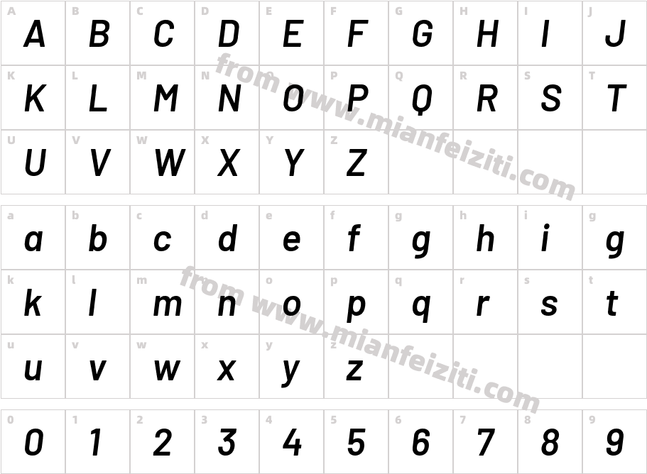Barlow-SemiBoldItalic字体字体映射图